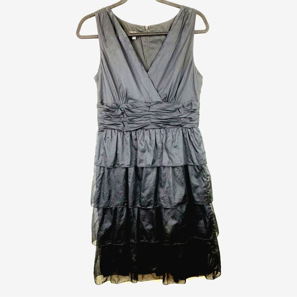 Talbots Black Ruffle Sleeveless Cocktail Formal Dress Short Slv Cotton Women's 6 - Picture 1 of 9